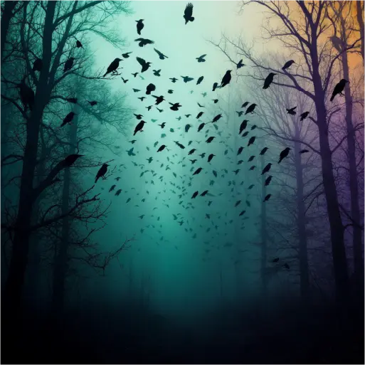 Barren forest rich with crows