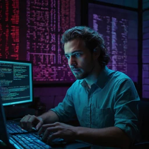A software developer working hard at computer