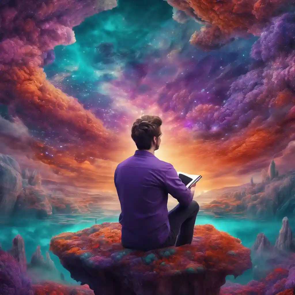 Man dreaming in surreal landscape