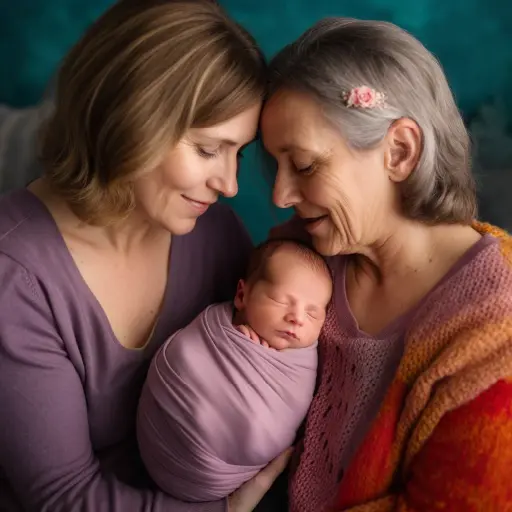 Mother and grandmother holding newborn
